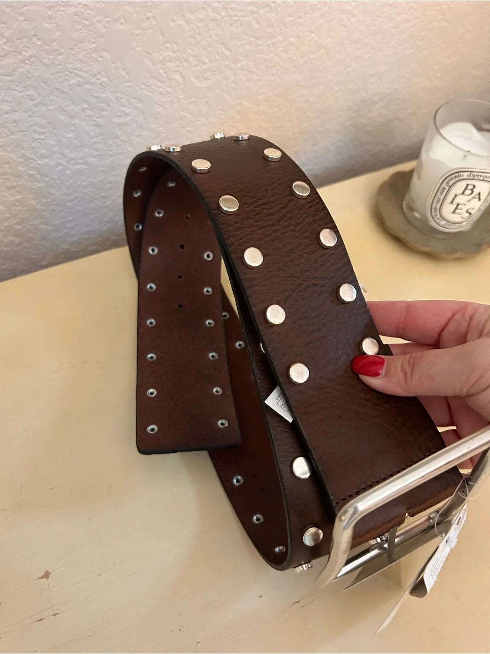 NWT Free People Hex Studded Hip Belt Espresso